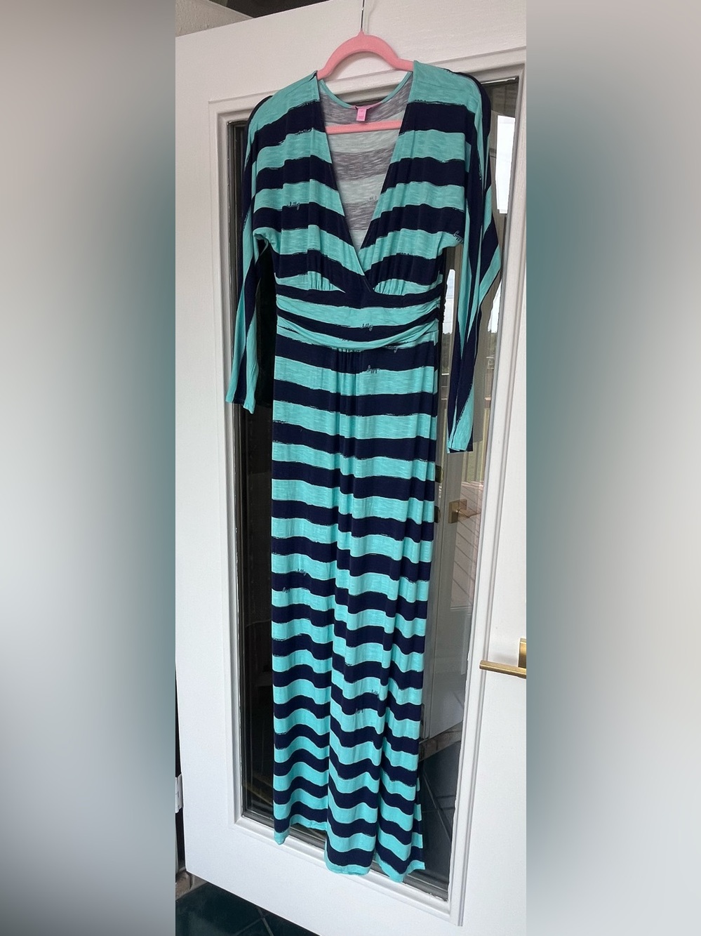 Striped Long Sleeve Maxi Dress - Blue/Turquoise